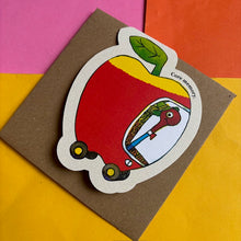 Load image into Gallery viewer, Lowly Worm Apple Car - Richard Scarry Card
