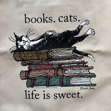 Load image into Gallery viewer, Book. Cats. Life Is Sweet Tote Bag
