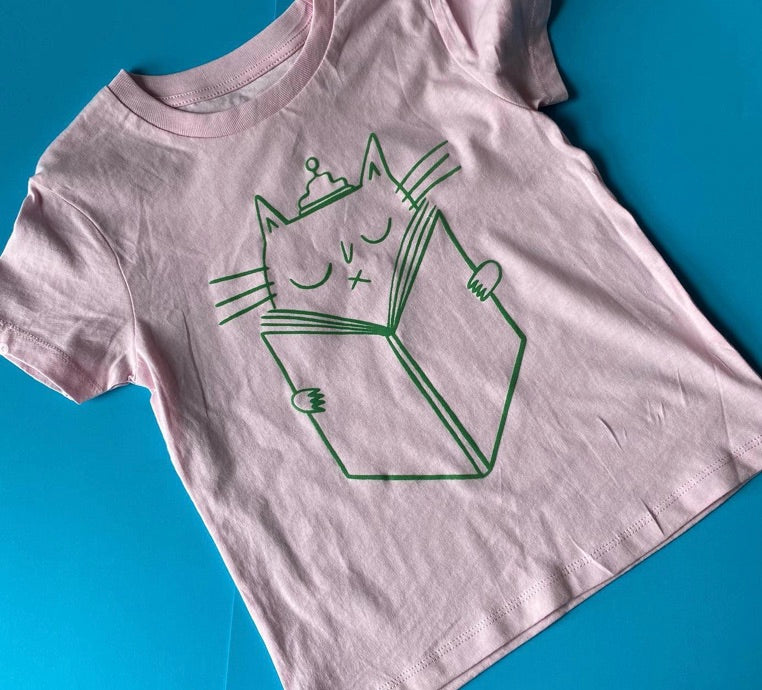 Cat Read T- shirt in Candy Pink